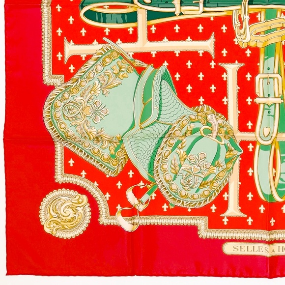 NWT Vintage Hermes Scarf “Selles à Housse” in Red - Picture 8 of 9